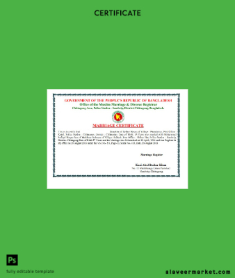 Bangladeş Office of the muslim marriage & divorce registrar marriage Sertifika