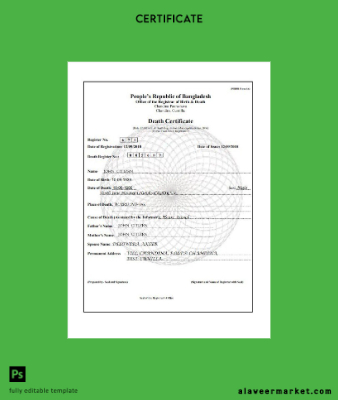 Bangladeş Office of the register of birth and death death Sertifika