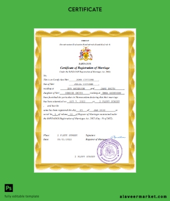 Barbados marriage Sertifika Word and PDF Şablon