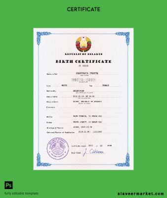 Belarus birth Sertifika PSD Şablon