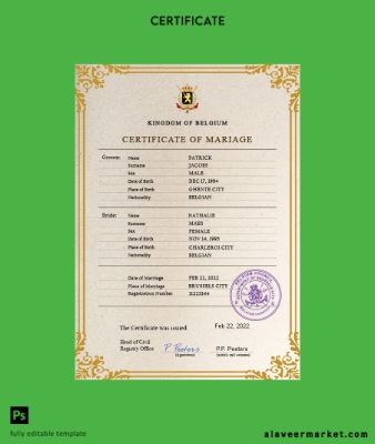Belçika marriage Sertifika PSD Şablon