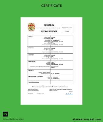 Belçika vital record birth Sertifika Word and PDF