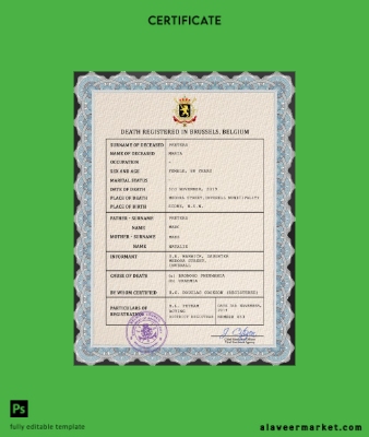 Belçika vital record death Sertifika PSD Şablon