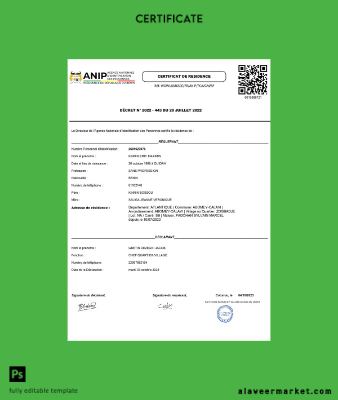 Benin ANIP Agence Nationale Kimlik Kartı des Personnes Oturma certificat