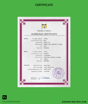 Benin marriage Sertifika PSD Şablon