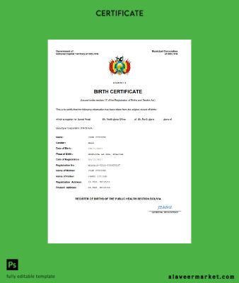 Bolivya vital record birth Sertifika Word and PDF Şablon