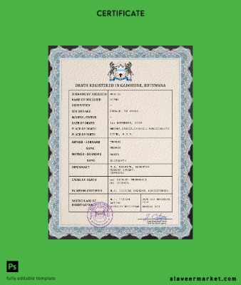 Botswana vital record death Sertifika PSD Şablon