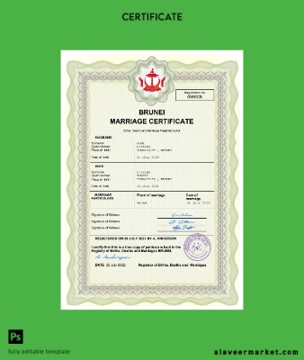 Brunei marriage Sertifika Word and PDF Şablon