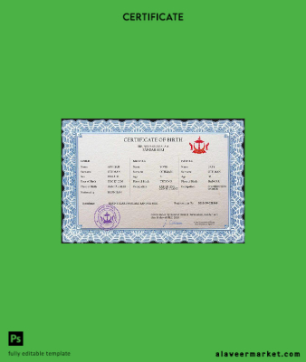 Brunei vital record birth Sertifika PSD Şablon