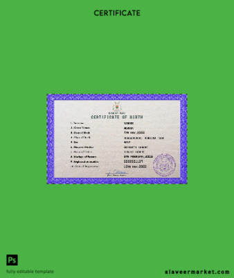 Burkina Faso vital record birth Sertifika PSD Şablon