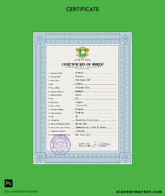 Côte d’Ivoire vital record birth Sertifika PSD Şablon