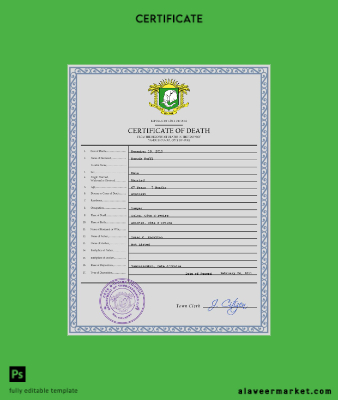 Côte d’Ivoire vital record death Sertifika PSD Şablon