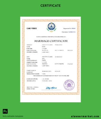 Cabo Verde marriage Sertifika Word and PDF Şablon