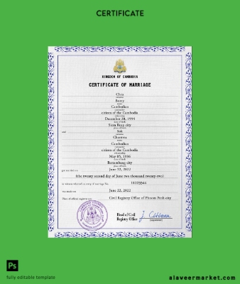 Cambodia marriage Sertifika PSD Şablon
