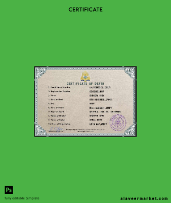 Cambodia vital record death Sertifika PSD Şablon