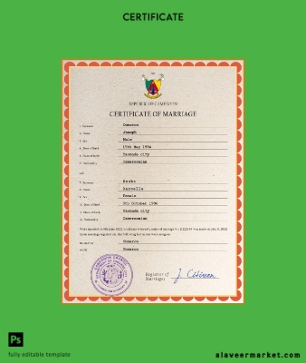 Cameroon marriage Sertifika PSD Şablon