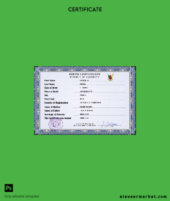Cameroon vital record birth Sertifika PSD Şablon