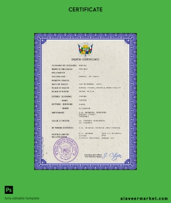 Central African Republic death Sertifika PSD Şablon