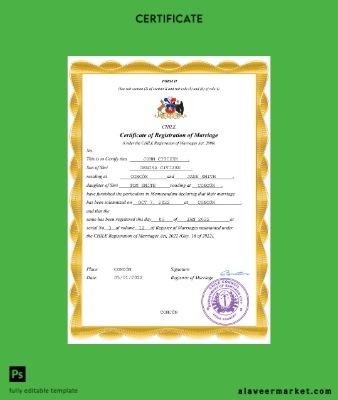 Şili marriage Sertifika Word and PDF Şablon
