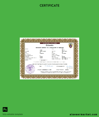 Kolombiya marriage Sertifika Word and PDF Şablon