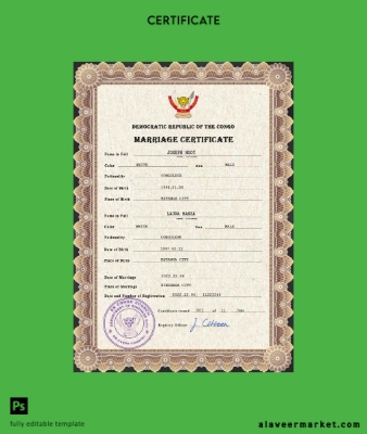 Congo Democratic Republic marriage Sertifika PSD Şablon