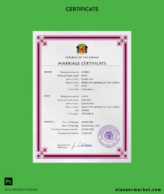 Congo, Republic of the marriage Sertifika PSD Şablon