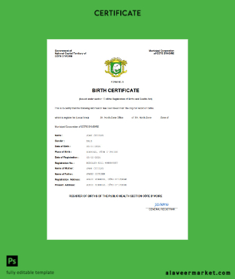 Cote d’Ivoire vital record birth Sertifika Word and PDF Şablon