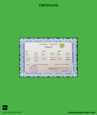 Kıbrıs vital record birth Sertifika PSD Şablon