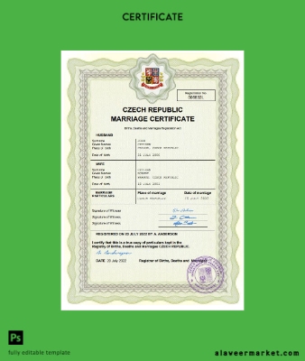 Çek Cumhuriyeti Republic marriage Sertifika Word and PDF Şablon