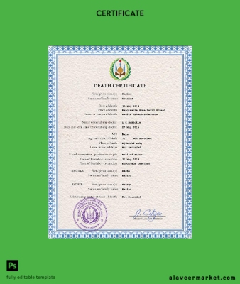 Djibouti death Sertifika PSD Şablon