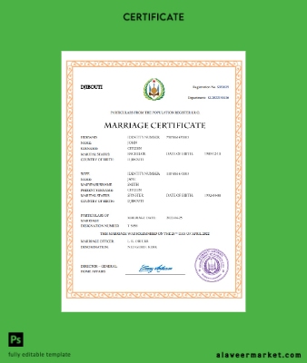 Djibouti marriage Sertifika Word and PDF Şablon