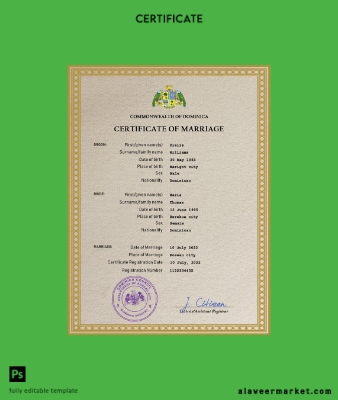 Dominica marriage Sertifika PSD Şablon