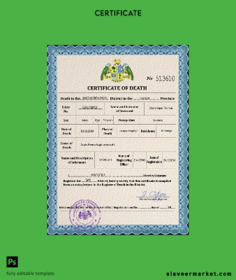 Dominica vital record death Sertifika PSD Şablon