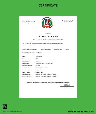 Dominican Republic death Sertifika Word and PDF Şablon