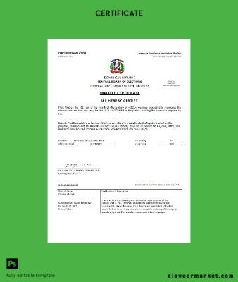 Dominican Republic divorce Sertifika Şablon in Word format