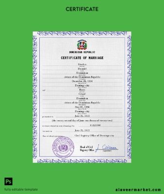 Dominican Republic marriage Sertifika PSD Şablon