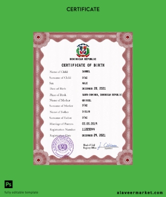 Dominican Republic vital record birth Sertifika PSD