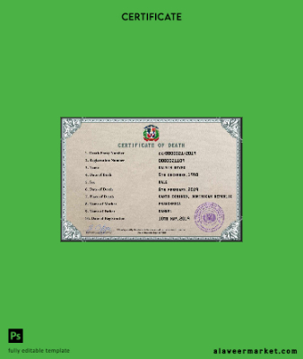 Dominican Republic vital record death Sertifika PSD Şablon