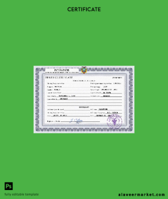 Ekvador vital record death Sertifika PSD Şablon