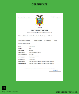 Ekvador vital record death Sertifika Word and PDF Şablon