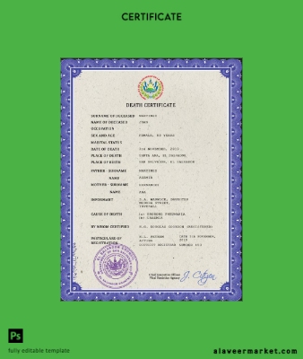 El Salvador vital record death Sertifika PSD Şablon