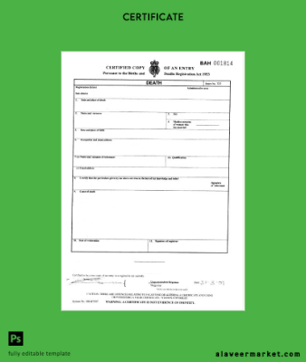 England General Register of London death Sertifika