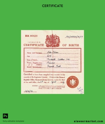 England Register office of London birth Sertifika