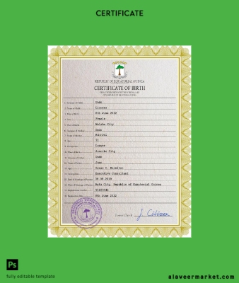 Equatorial Guinea birth Sertifika PSD Şablon