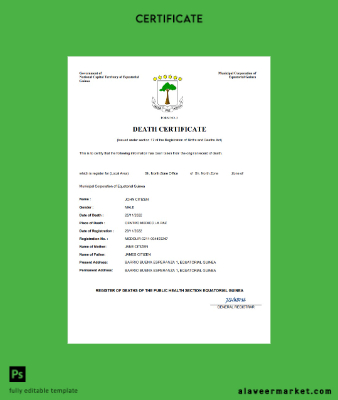 Equatorial Guinea death Sertifika Word and PDF Şablon