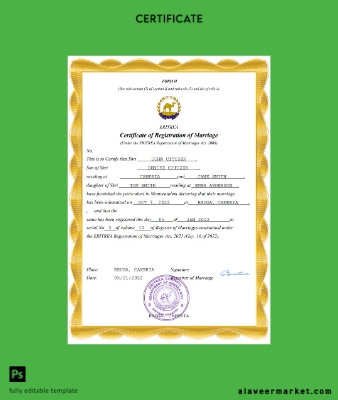 Eritrea marriage Sertifika Word and PDF Şablon