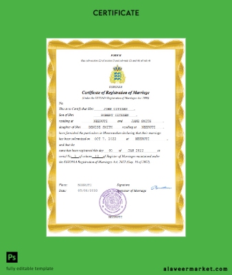 Estonya marriage Sertifika Word and PDF Şablon