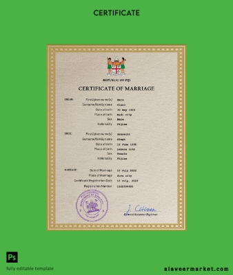 Fiji marriage Sertifika PSD Şablon
