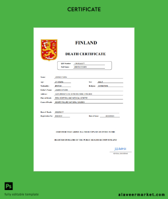 Finlandiya death Sertifika Word and PDF Şablon