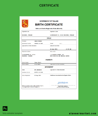 Finlandiya vital record birth Sertifika Word and PDF Şablon
